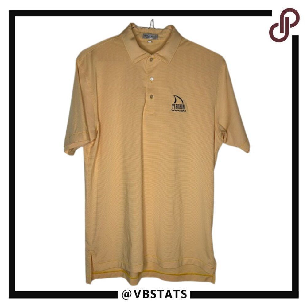 Peter Millar‎ Summer Comfort Goldenrod and White Striped Golf Polo Size Medium